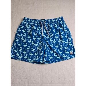Tom & Teddy Mens Flamingo Print Swim Trunks Blue Microfiber Size M